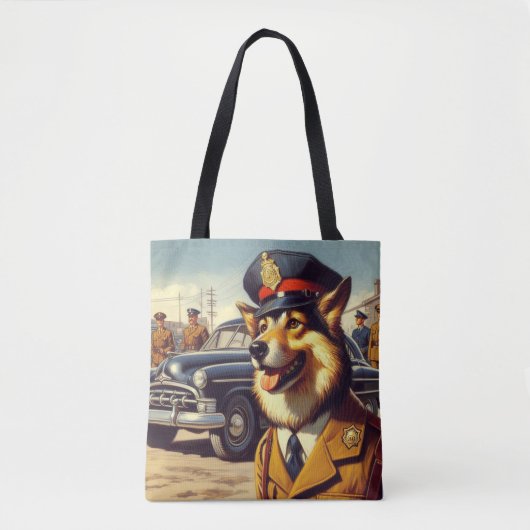 Retro politiehond schilderen tote bag (Voorkant)