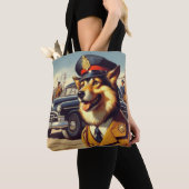 Retro politiehond schilderen tote bag (Dichtbij)