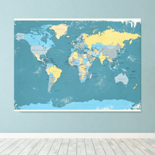 Retro Politieke kaart van de wereld Canvas Afdruk (Insitu (Houten vloer))