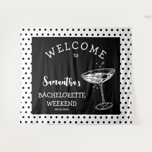 Retro Polka Bachelorette Party Achtergrond Cocktai Wandkleed (Voorkant (horizontaal))