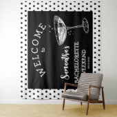 Retro Polka Bachelorette Party Achtergrond Cocktai Wandkleed (In situ)