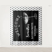 Retro Polka Bachelorette Party Achtergrond Cocktai Wandkleed (Voorkant)