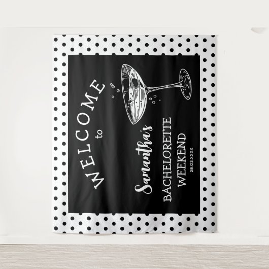 Retro Polka Bachelorette Party Achtergrond Cocktai Wandkleed (Voorkant)