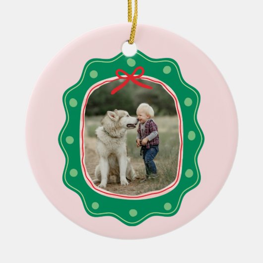 Retro Polka Dot Afbeelding Lijst Kerst Keramisch Ornament (Voorkant)