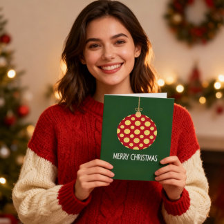 Retro Polka Dot Christmas Ornament Holiday Card Feestdagen Kaart