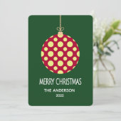 Retro Polka Dot Christmas Ornament Holiday Card Feestdagenkaart (Staand voorkant)