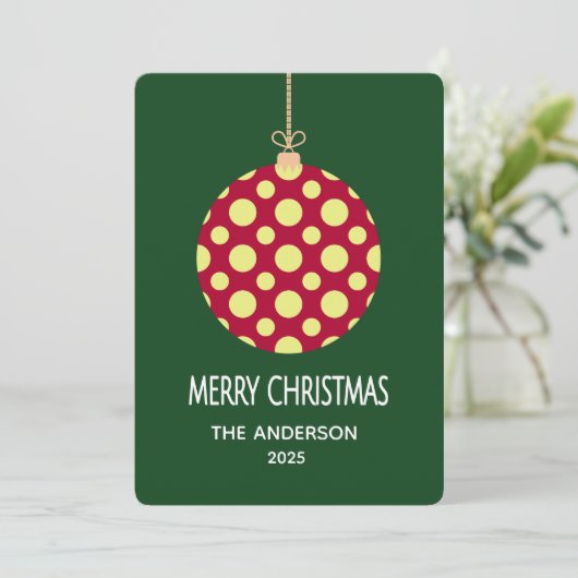 Retro Polka Dot Christmas Ornament Holiday Card Feestdagenkaart (Staand voorkant)