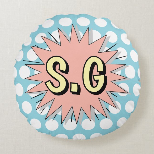 Retro polka dot fifties stijl rond kussen (Voorkant)