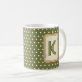 Retro polka dot monogram koffiemok (Voorkant rechts)