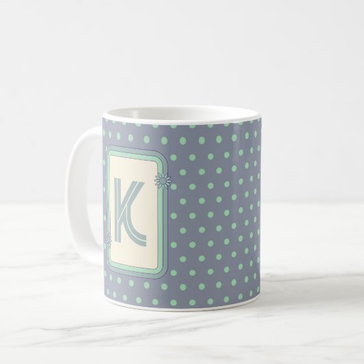 Retro polka dot monogram koffiemok (Voorkant links)