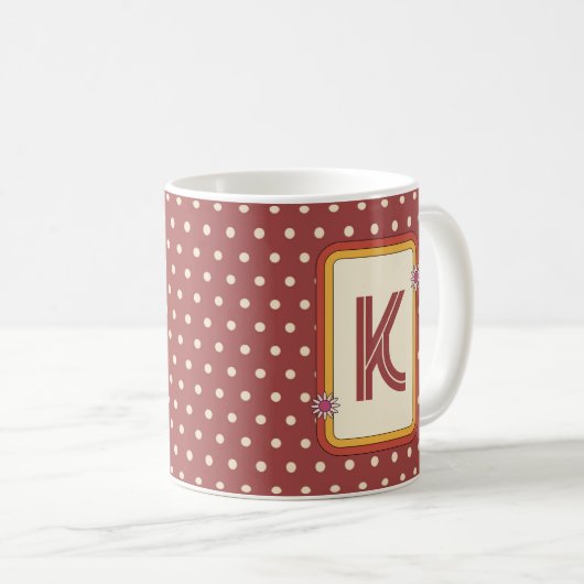 Retro polka dot monogram koffiemok (Voorkant rechts)