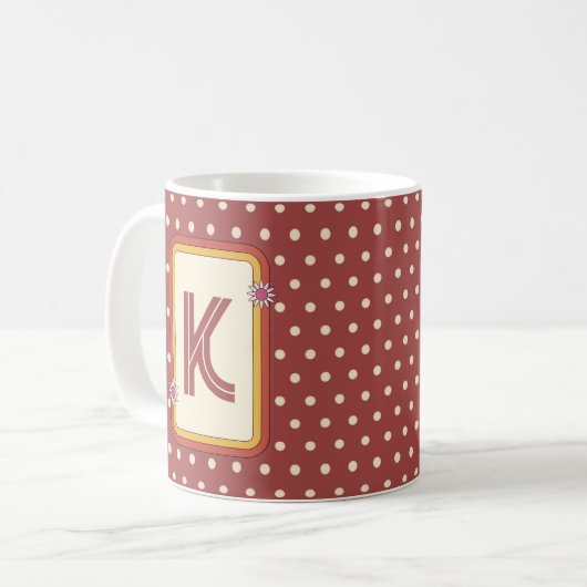 Retro polka dot monogram koffiemok (Voorkant links)