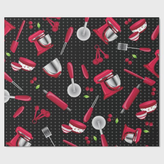 Retro Polka Dot Rode Keuken Gadget Cadeaupapier (Vlak)