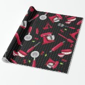 Retro Polka Dot Rode Keuken Gadget Cadeaupapier (Uitgerold)