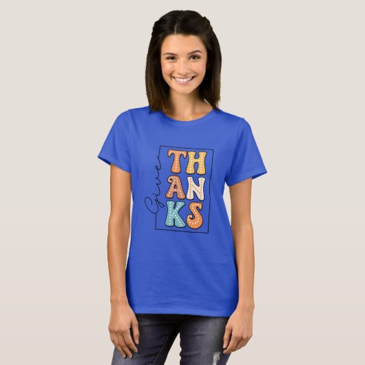 Retro Polka Dot 'THANKS' Design T-shirt (Voorkant volledig)