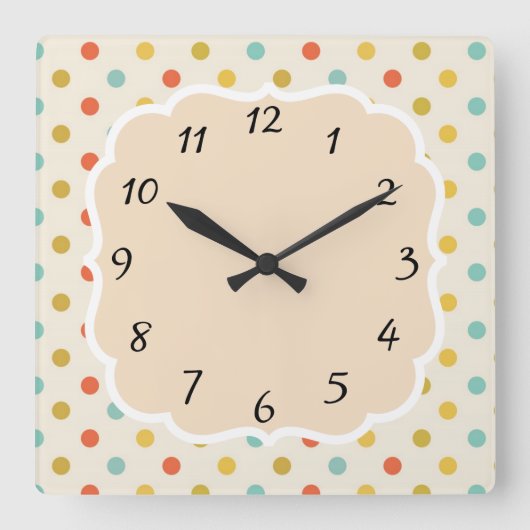 Retro Polka Dot Vierkante Klok (Voorkant)
