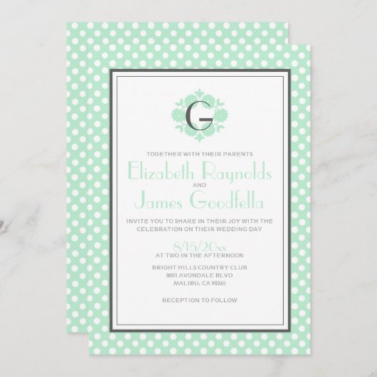 Retro Polka Dot Wedding Invitations Kaart (Voorkant / Achterkant)