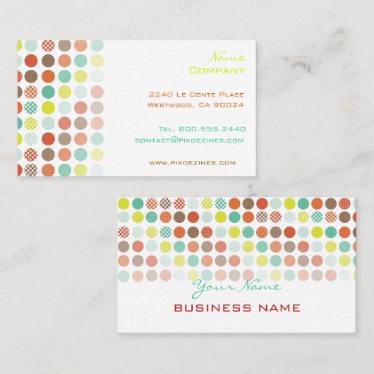 Retro polka dots/DIY achtergrondkleur! Visitekaartje (Voorkant / Achterkant)