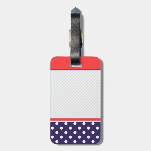 Retro polka-dots ontwerp met monogram bagagelabel (Achterkant verticaal)