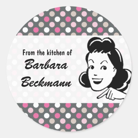 Retro Polka Dots "Uit de Keuken" sticker (Voorkant)