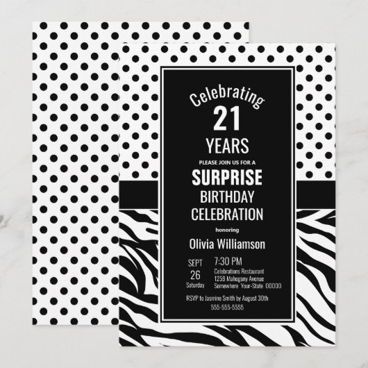 Retro Polka Dots Verrassing 21ste Verjaardagsfeest Kaart (Voorkant / Achterkant)