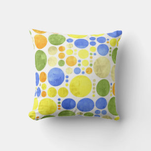 Retro Polka Dots   Vintage met groen geel blauw Kussen