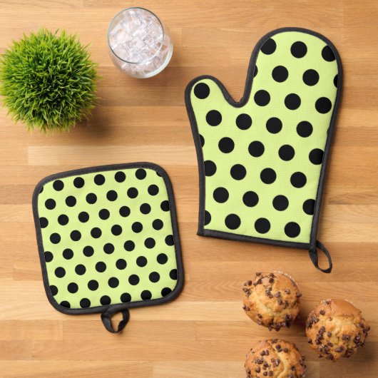 retro-polkadotpatroon ovenwant & pannenlap set (Top down)