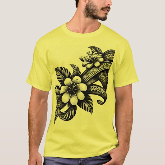 Retro Polynesische bloem T-shirt (Voorkant)