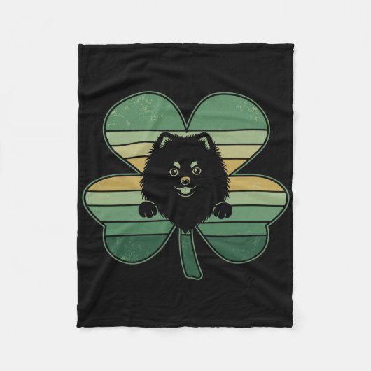 Retro Pomeranian hond Shamrock Patricks Dag Dames Fleece Deken (Voorkant)