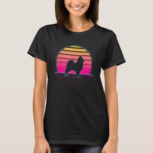 Retro Pomeranian Vaporwave Dog Pet Owner T-shirt (Voorkant)