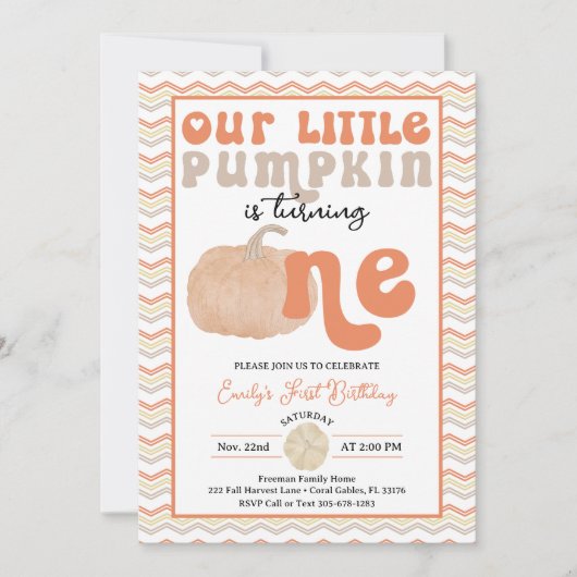 Retro pompoen 1e verjaardag Uitnodigen Kaart (Voorkant)