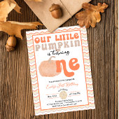 Retro pompoen 1e verjaardag Uitnodigen Kaart