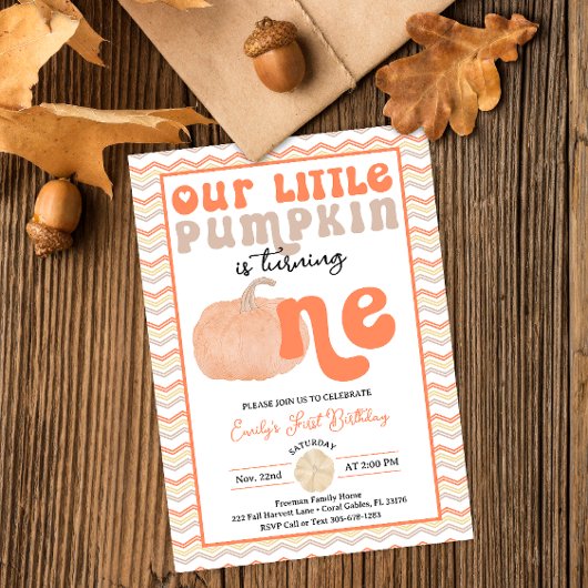 Retro pompoen 1e verjaardag Uitnodigen Kaart