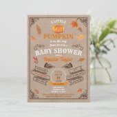 Retro pompoen baby shower uitnodiging vintage (Staand voorkant)