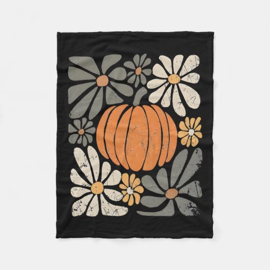 Retro Pompoen Boho Bloemen Herfst Herfst Thanksgiv Fleece Deken (Voorkant)