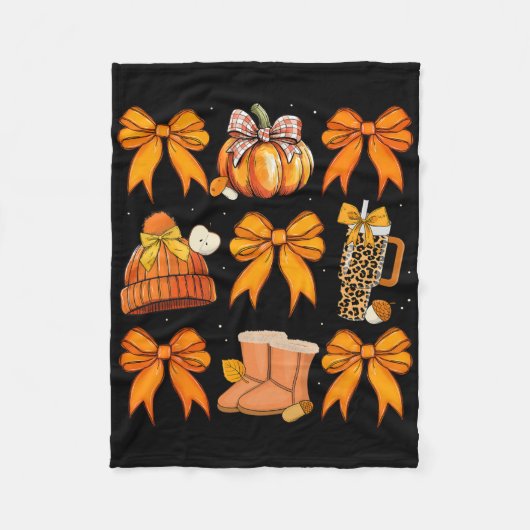 Retro Pompoen Coquette Bow Herfst Herfst Halloween Fleece Deken (Voorkant)