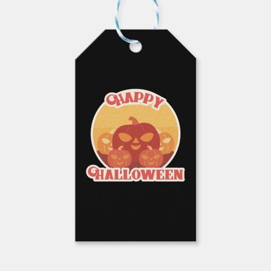 Retro Pompoen Halloween  Art Herfst Happy Cadeaulabel (Voorkant)