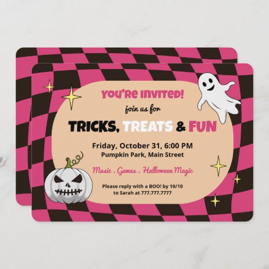 Retro pompoen Halloween Kinder feestuitnodiging Kaart (Voorkant / Achterkant)