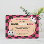 Retro pompoen Halloween Kinder feestuitnodiging Kaart (Staand voorkant)