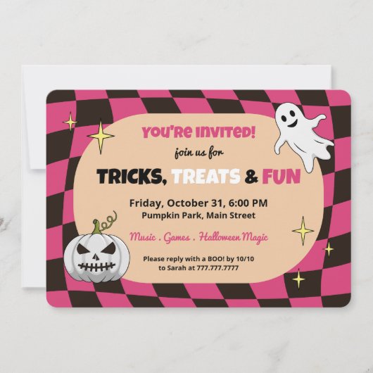 Retro pompoen Halloween Kinder feestuitnodiging Kaart (Voorkant)