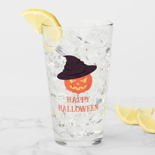 Retro pompoen "Happy Halloween" Glass –  Glas (Voorkant ijs)