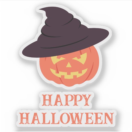 Retro Pompoen "Happy" Halloween Sticker -  (Voorkant)