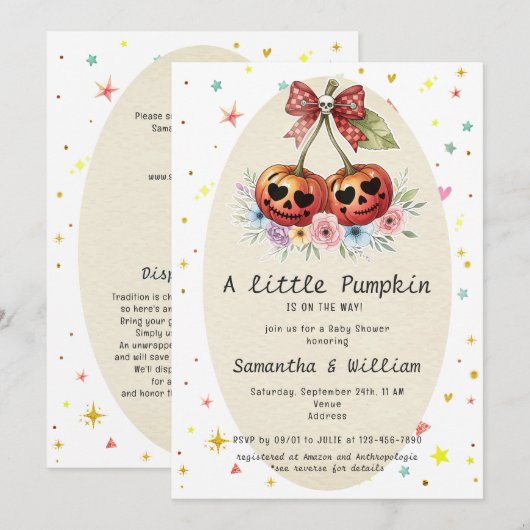 Retro Pompoen Kersen Coquette Herfst Baby shower Kaart (Voorkant / Achterkant)