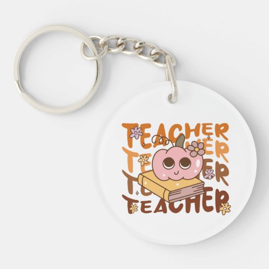Retro pompoen leraar Halloween Herfst Sleutelhanger (Voorkant)