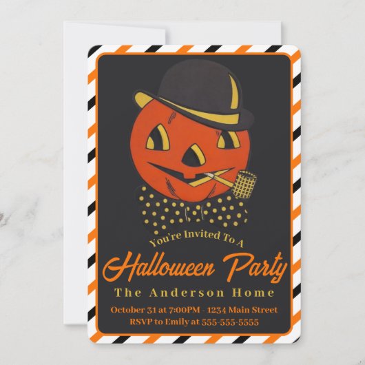  Retro Pompoen Man met Pijp Halloween Kaart (Voorkant)