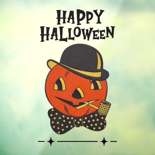 Retro Pompoen met Pijp Gelukkig Halloween Raamsticker (Vel 3)