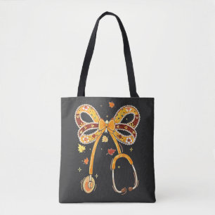 Retro Pompoen Nurse Life Stethoscoop Herfst Herfst Tote Bag
