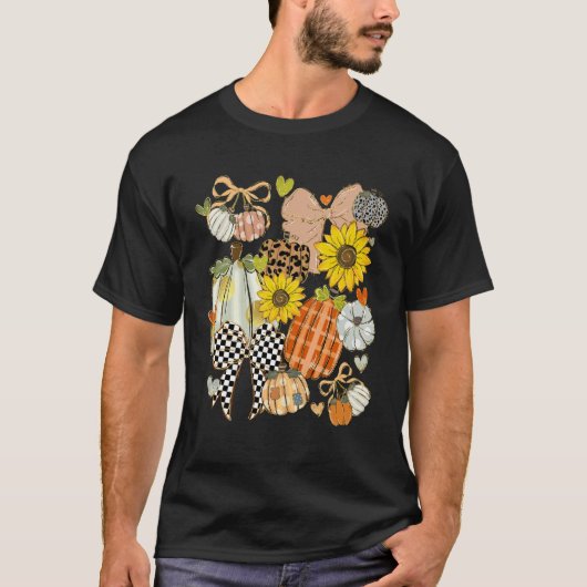 Retro Pompoen Patchwork Coquette Luipaardprint Val T-shirt (Voorkant)