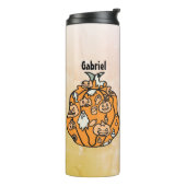 Retro pompoen spooks en Halloween traktaties! Thermosbeker (Gedraaid links)