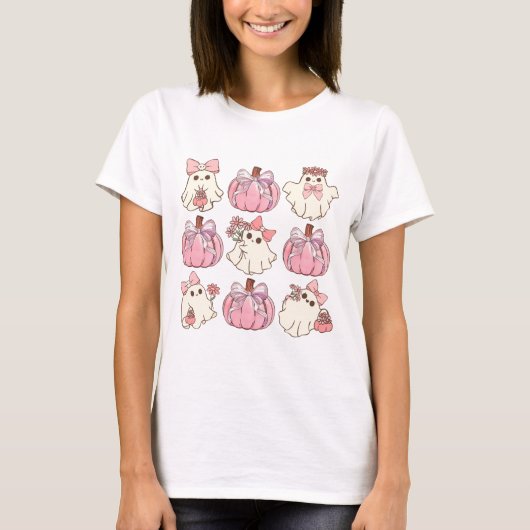 Retro Pompoenen en Geesten met Coquette Bow T-shirt (Voorkant)